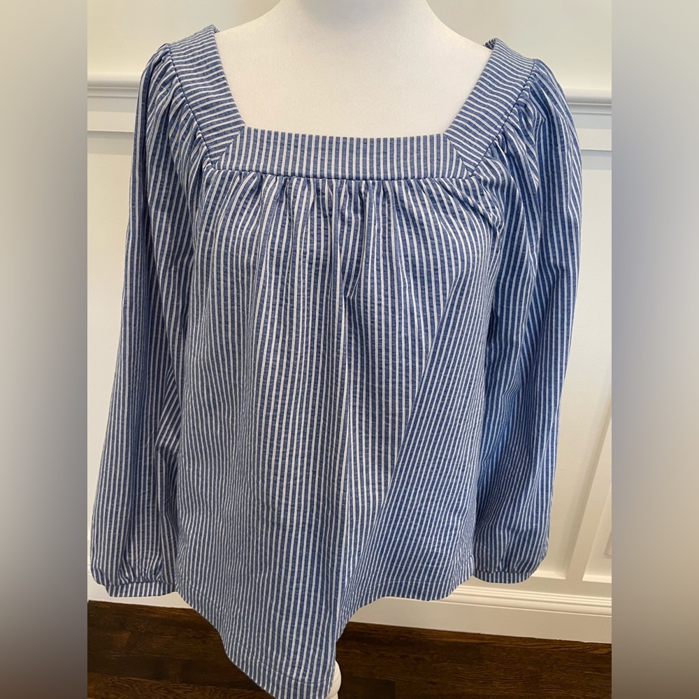 J Crew seersucker square neck top size S